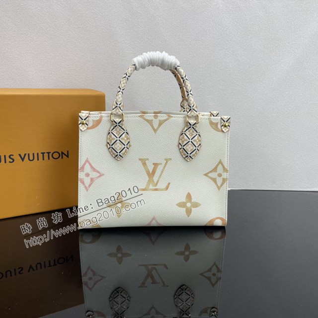 Lv路易威登2023專櫃新款OnTheGo小號手袋 LV帆布鋪陳淡雅手提肩背購物袋 M22976 ydh5097